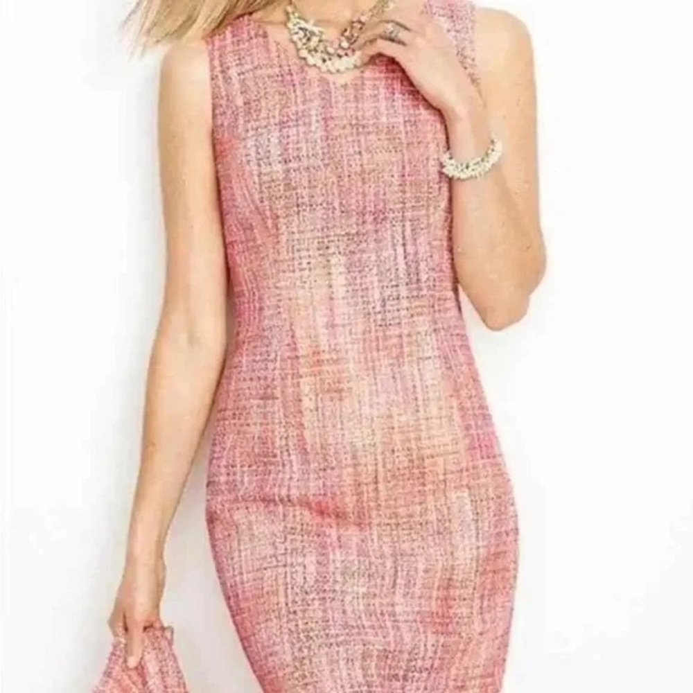 Chanel-Style Elegant Pink Tweed Dress 4P